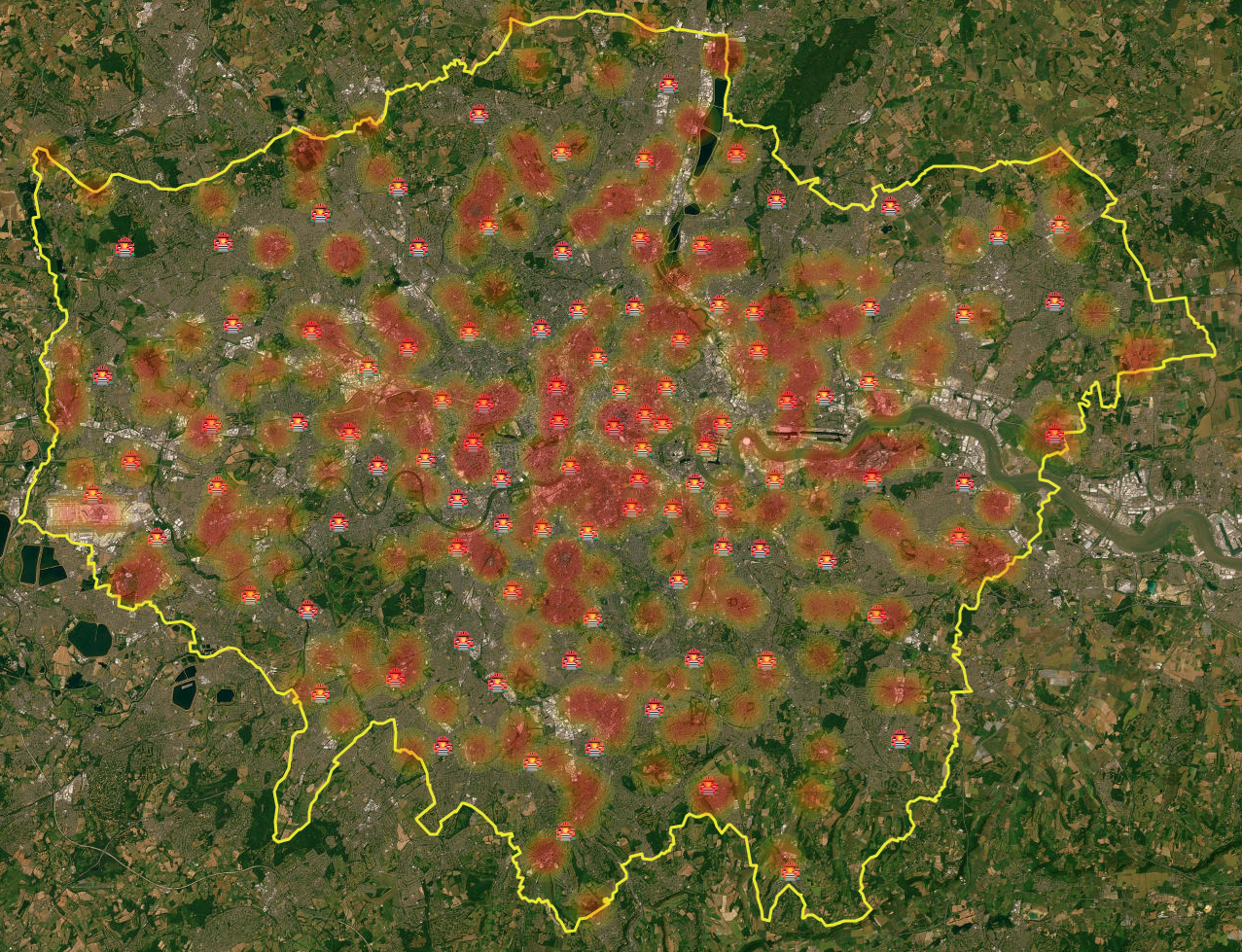 Some of the fires that occurred in the area of London
